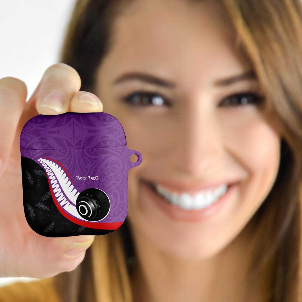Personalised Aotearoa Lawn Bowls AirPods Case Maori and Silver Fern Sporty Style Purple Color - Aussie Hoodie