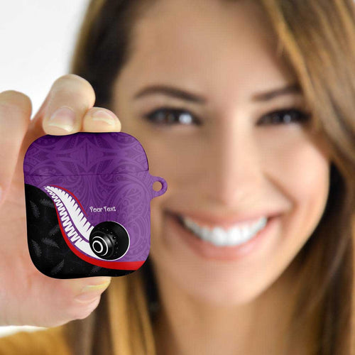 Personalised Aotearoa Lawn Bowls AirPods Case Maori and Silver Fern Sporty Style Purple Color - Aussie Hoodie