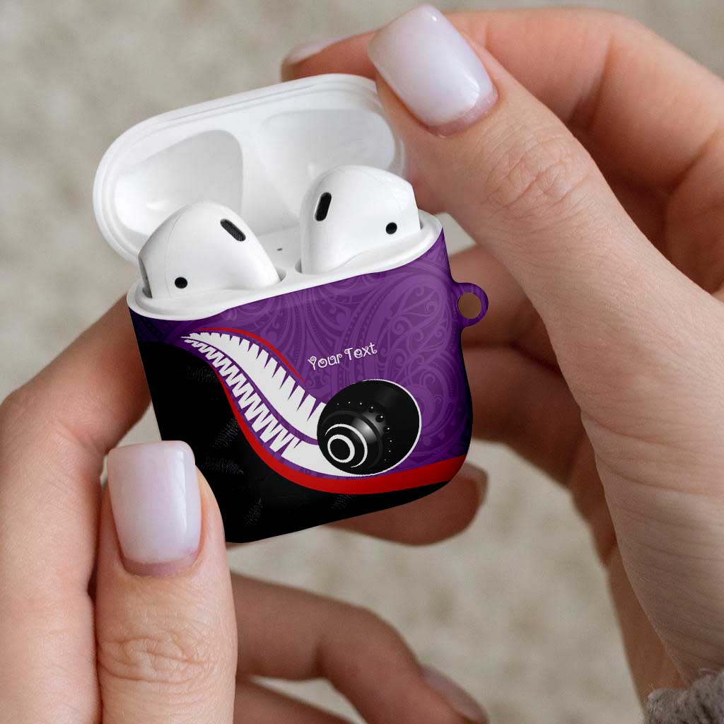 Personalised Aotearoa Lawn Bowls AirPods Case Maori and Silver Fern Sporty Style Purple Color - Aussie Hoodie