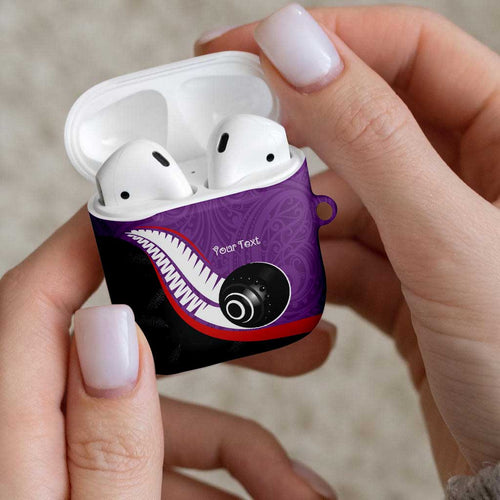 Personalised Aotearoa Lawn Bowls AirPods Case Maori and Silver Fern Sporty Style Purple Color - Aussie Hoodie