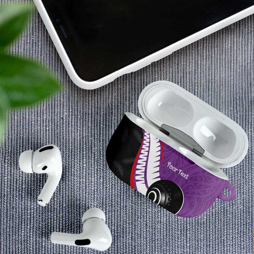 Personalised Aotearoa Lawn Bowls AirPods Case Maori and Silver Fern Sporty Style Purple Color - Aussie Hoodie
