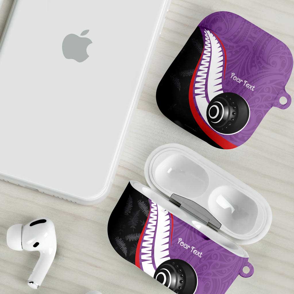 Personalised Aotearoa Lawn Bowls AirPods Case Maori and Silver Fern Sporty Style Purple Color - Aussie Hoodie