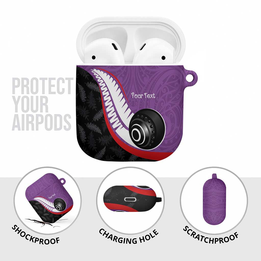Personalised Aotearoa Lawn Bowls AirPods Case Maori and Silver Fern Sporty Style Purple Color - Aussie Hoodie
