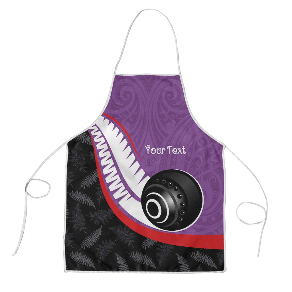 Personalised Aotearoa Lawn Bowls Apron Maori and Silver Fern Sporty Style Purple Color - Aussie Hoodie