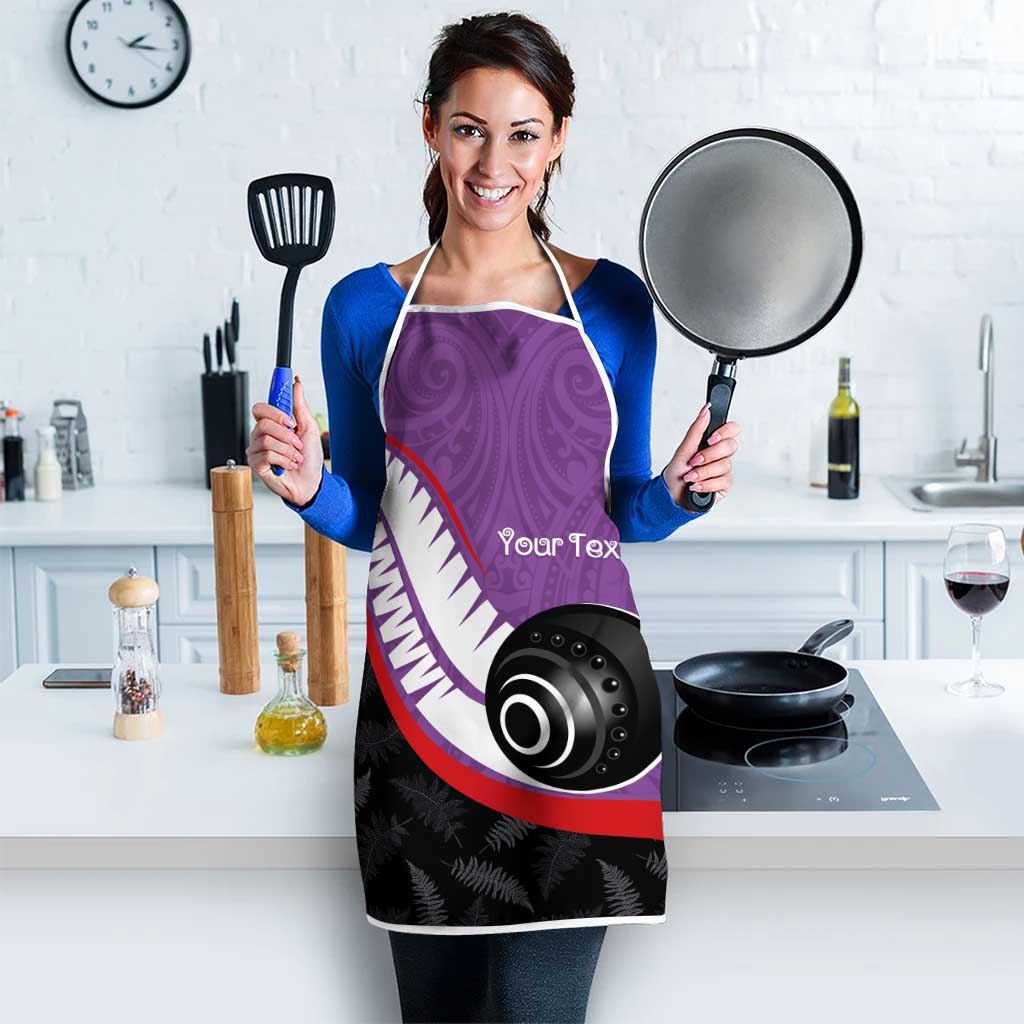 Personalised Aotearoa Lawn Bowls Apron Maori and Silver Fern Sporty Style Purple Color - Aussie Hoodie