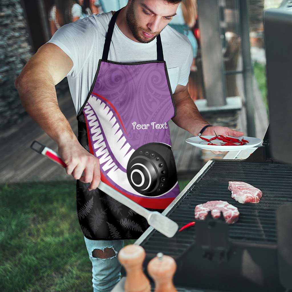 Personalised Aotearoa Lawn Bowls Apron Maori and Silver Fern Sporty Style Purple Color - Aussie Hoodie