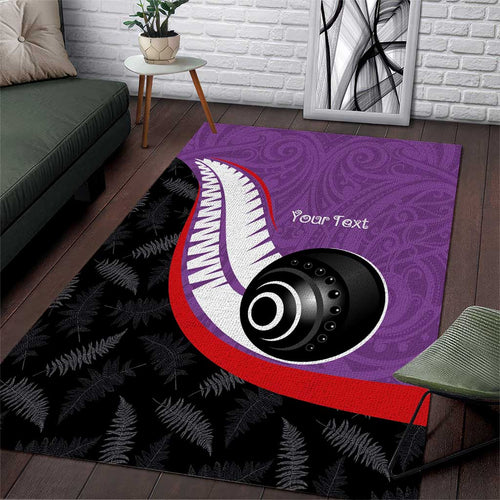 Personalised Aotearoa Lawn Bowls Area Rug Maori and Silver Fern Sporty Style Purple Color - Aussie Hoodie