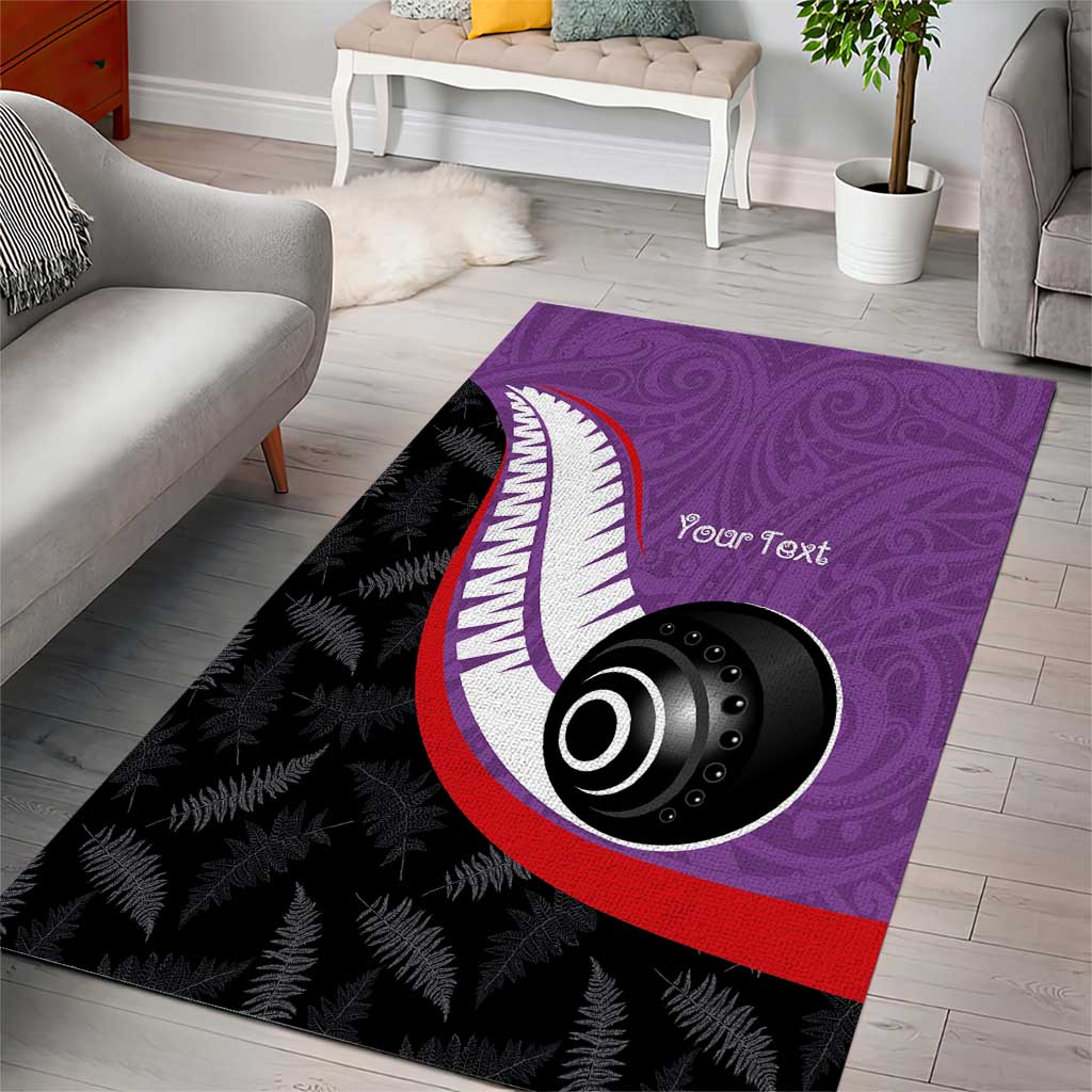 Personalised Aotearoa Lawn Bowls Area Rug Maori and Silver Fern Sporty Style Purple Color - Aussie Hoodie