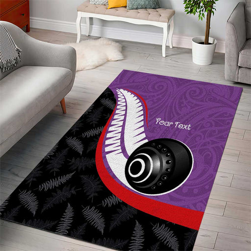 Personalised Aotearoa Lawn Bowls Area Rug Maori and Silver Fern Sporty Style Purple Color - Aussie Hoodie