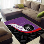 Personalised Aotearoa Lawn Bowls Area Rug Maori and Silver Fern Sporty Style Purple Color - Aussie Hoodie
