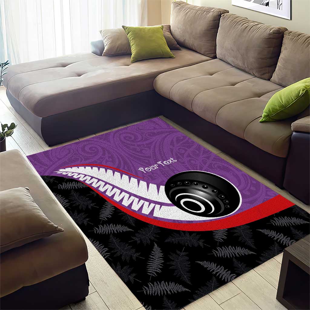 Personalised Aotearoa Lawn Bowls Area Rug Maori and Silver Fern Sporty Style Purple Color - Aussie Hoodie