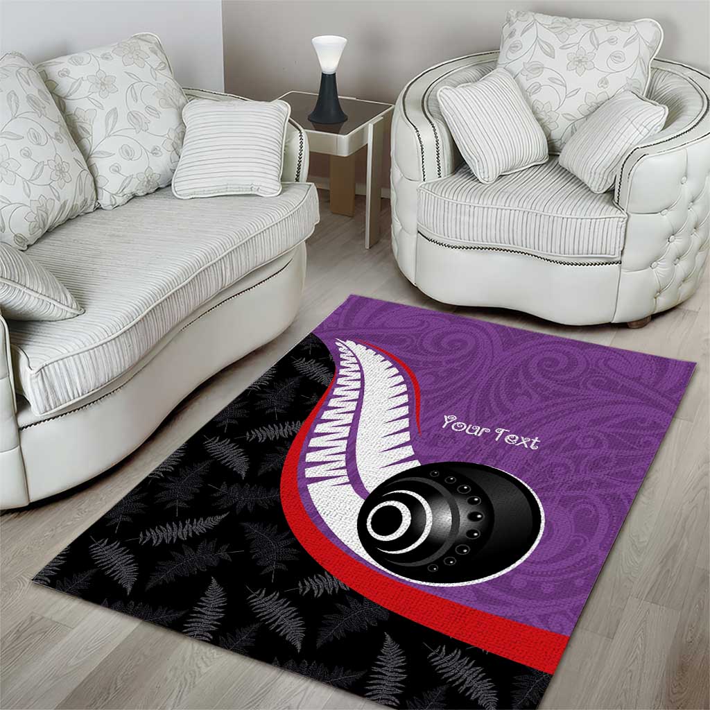 Personalised Aotearoa Lawn Bowls Area Rug Maori and Silver Fern Sporty Style Purple Color - Aussie Hoodie
