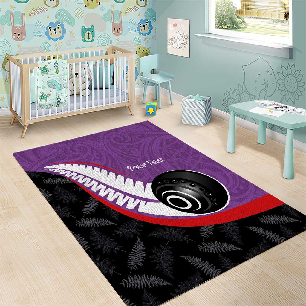 Personalised Aotearoa Lawn Bowls Area Rug Maori and Silver Fern Sporty Style Purple Color - Aussie Hoodie