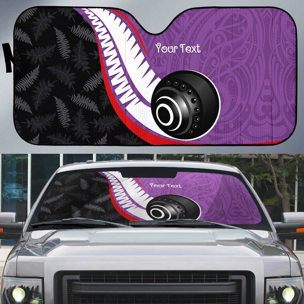 Personalised Aotearoa Lawn Bowls Auto Sun Shade Maori and Silver Fern Sporty Style Purple Color - Aussie Hoodie