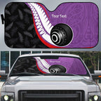 Personalised Aotearoa Lawn Bowls Auto Sun Shade Maori and Silver Fern Sporty Style Purple Color - Aussie Hoodie