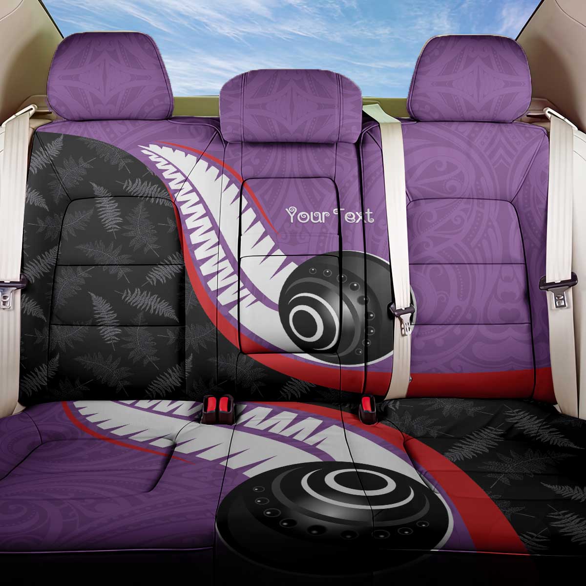 Personalised Aotearoa Lawn Bowls Back Car Seat Cover Maori and Silver Fern Sporty Style Purple Color - Aussie Hoodie