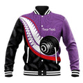 Personalised Aotearoa Lawn Bowls Baseball Jacket Maori and Silver Fern Sporty Style Purple Color - Aussie Hoodie