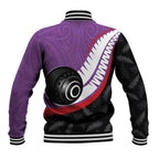 Personalised Aotearoa Lawn Bowls Baseball Jacket Maori and Silver Fern Sporty Style Purple Color - Aussie Hoodie