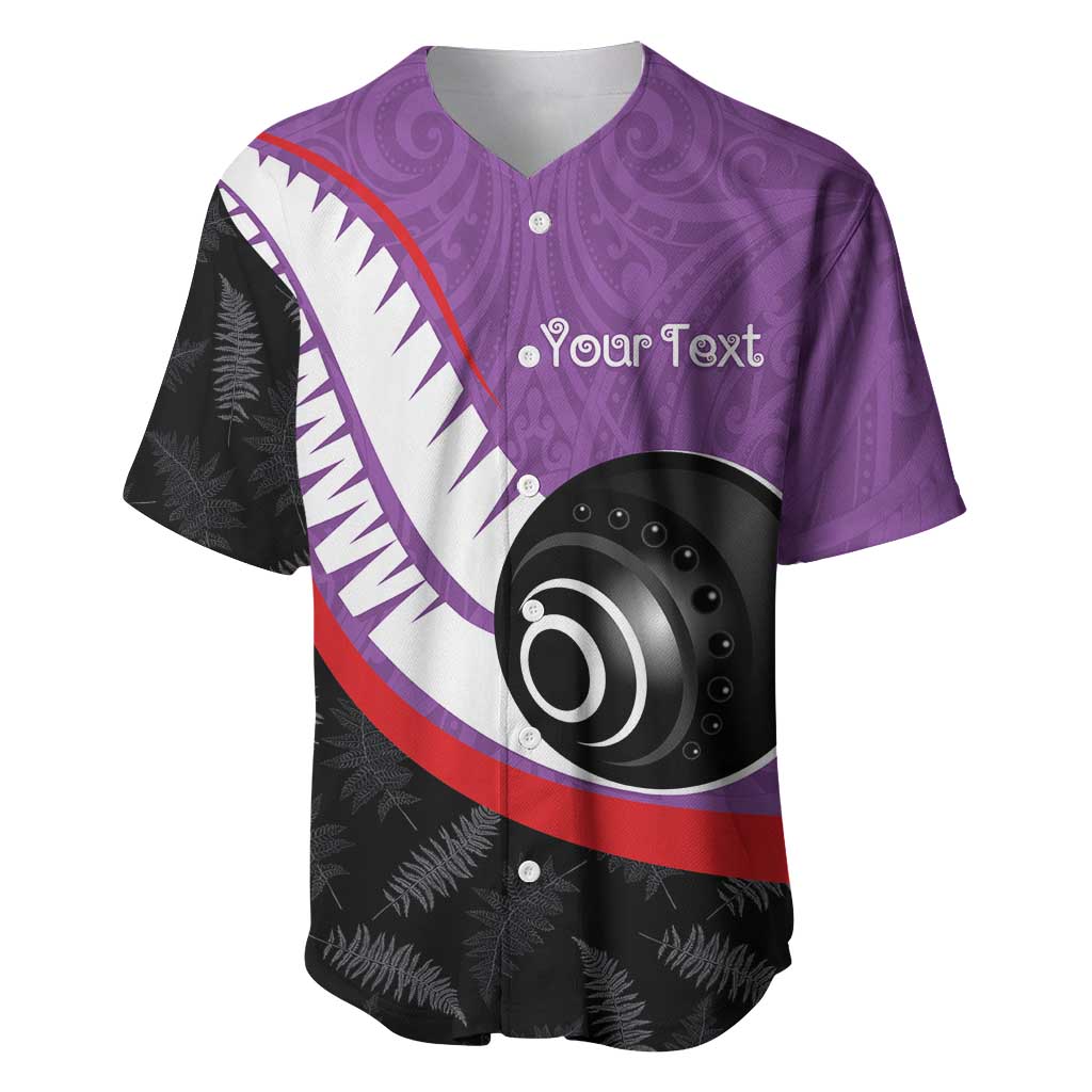 Personalised Aotearoa Lawn Bowls Baseball Jersey Maori and Silver Fern Sporty Style Purple Color - Aussie Hoodie