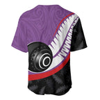 Personalised Aotearoa Lawn Bowls Baseball Jersey Maori and Silver Fern Sporty Style Purple Color - Aussie Hoodie