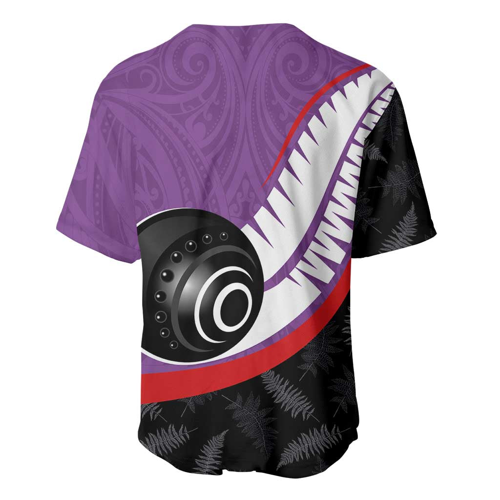Personalised Aotearoa Lawn Bowls Baseball Jersey Maori and Silver Fern Sporty Style Purple Color - Aussie Hoodie