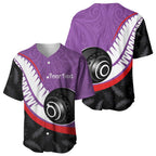 Personalised Aotearoa Lawn Bowls Baseball Jersey Maori and Silver Fern Sporty Style Purple Color - Aussie Hoodie