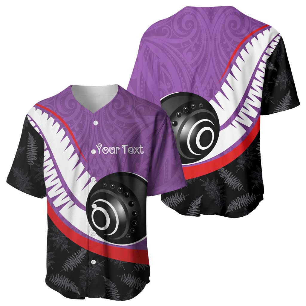 Personalised Aotearoa Lawn Bowls Baseball Jersey Maori and Silver Fern Sporty Style Purple Color - Aussie Hoodie