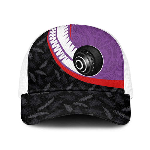 Aotearoa Lawn Bowls Baseball Net Cap Maori and Silver Fern Sporty Style Purple Color - Aussie Hoodie