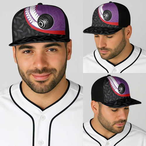 Aotearoa Lawn Bowls Baseball Net Cap Maori and Silver Fern Sporty Style Purple Color - Aussie Hoodie