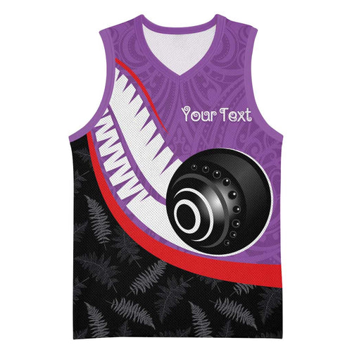 Personalised Aotearoa Lawn Bowls Basketball Jersey Maori and Silver Fern Sporty Style Purple Color - Aussie Hoodie