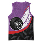 Personalised Aotearoa Lawn Bowls Basketball Jersey Maori and Silver Fern Sporty Style Purple Color - Aussie Hoodie
