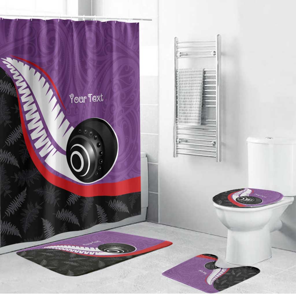 Personalised Aotearoa Lawn Bowls Bathroom Set Maori and Silver Fern Sporty Style Purple Color - Aussie Hoodie
