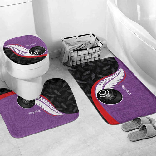 Personalised Aotearoa Lawn Bowls Bathroom Set Maori and Silver Fern Sporty Style Purple Color - Aussie Hoodie