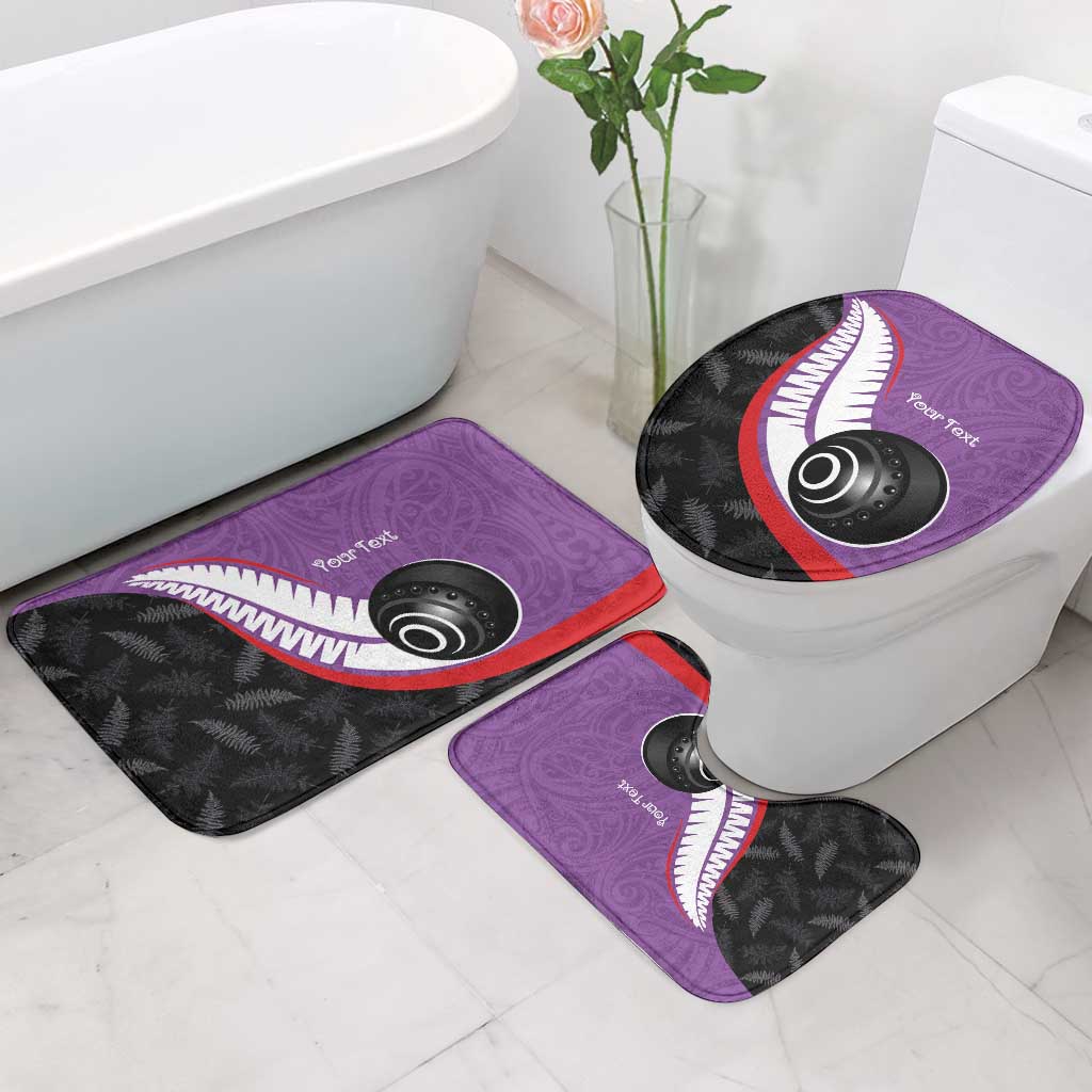 Personalised Aotearoa Lawn Bowls Bathroom Set Maori and Silver Fern Sporty Style Purple Color - Aussie Hoodie