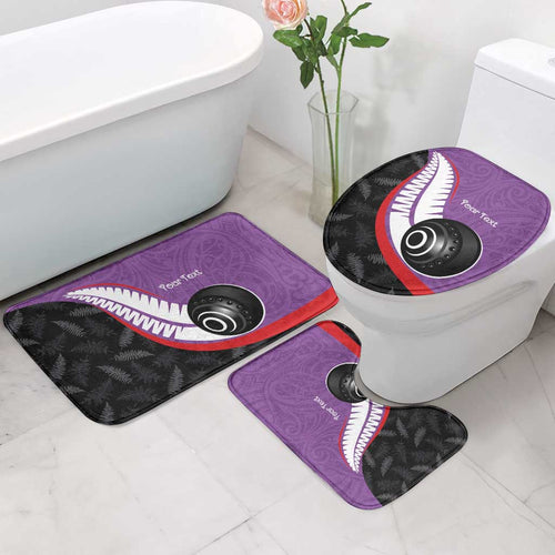 Personalised Aotearoa Lawn Bowls Bathroom Set Maori and Silver Fern Sporty Style Purple Color - Aussie Hoodie
