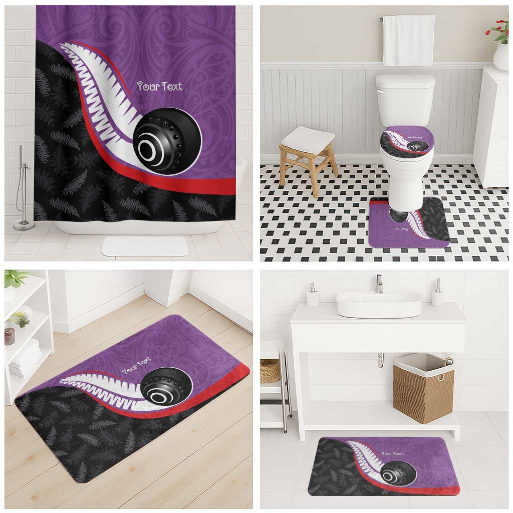 Personalised Aotearoa Lawn Bowls Bathroom Set Maori and Silver Fern Sporty Style Purple Color - Aussie Hoodie