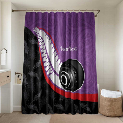 Personalised Aotearoa Lawn Bowls Bathroom Set Maori and Silver Fern Sporty Style Purple Color - Aussie Hoodie