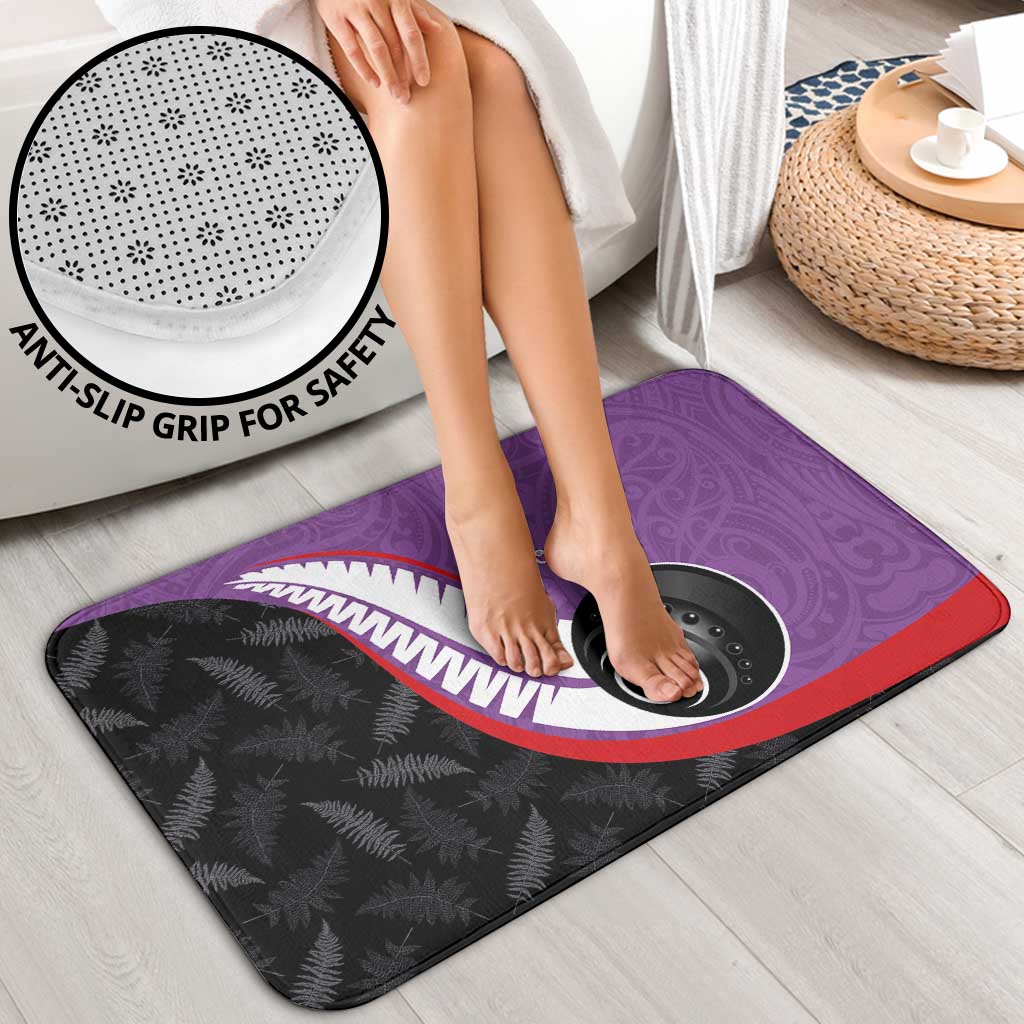 Personalised Aotearoa Lawn Bowls Bathroom Set Maori and Silver Fern Sporty Style Purple Color - Aussie Hoodie