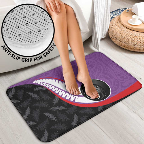 Personalised Aotearoa Lawn Bowls Bathroom Set Maori and Silver Fern Sporty Style Purple Color - Aussie Hoodie