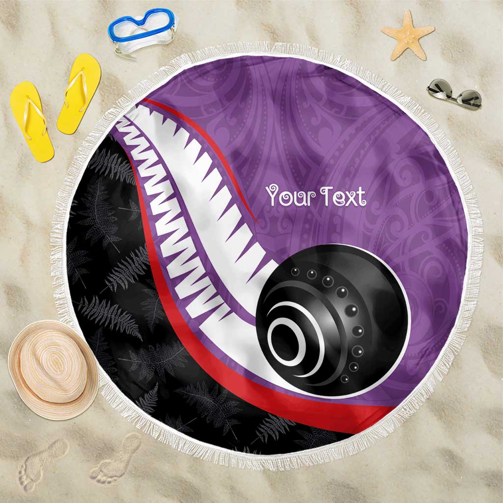 Personalised Aotearoa Lawn Bowls Beach Blanket Maori and Silver Fern Sporty Style Purple Color - Aussie Hoodie