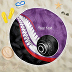 Personalised Aotearoa Lawn Bowls Beach Blanket Maori and Silver Fern Sporty Style Purple Color - Aussie Hoodie