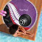 Personalised Aotearoa Lawn Bowls Beach Blanket Maori and Silver Fern Sporty Style Purple Color - Aussie Hoodie