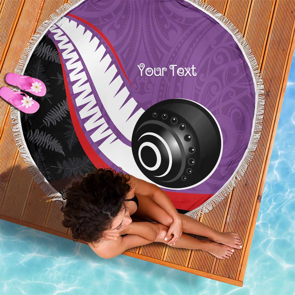 Personalised Aotearoa Lawn Bowls Beach Blanket Maori and Silver Fern Sporty Style Purple Color - Aussie Hoodie