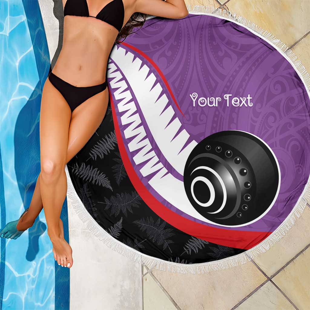 Personalised Aotearoa Lawn Bowls Beach Blanket Maori and Silver Fern Sporty Style Purple Color - Aussie Hoodie