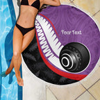 Personalised Aotearoa Lawn Bowls Beach Blanket Maori and Silver Fern Sporty Style Purple Color - Aussie Hoodie