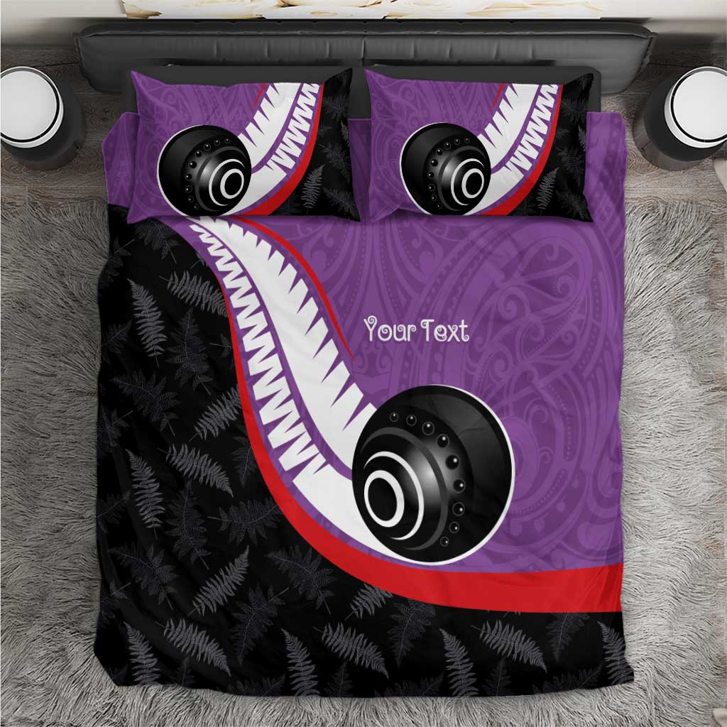 Personalised Aotearoa Lawn Bowls Bedding Set Maori and Silver Fern Sporty Style Purple Color - Aussie Hoodie