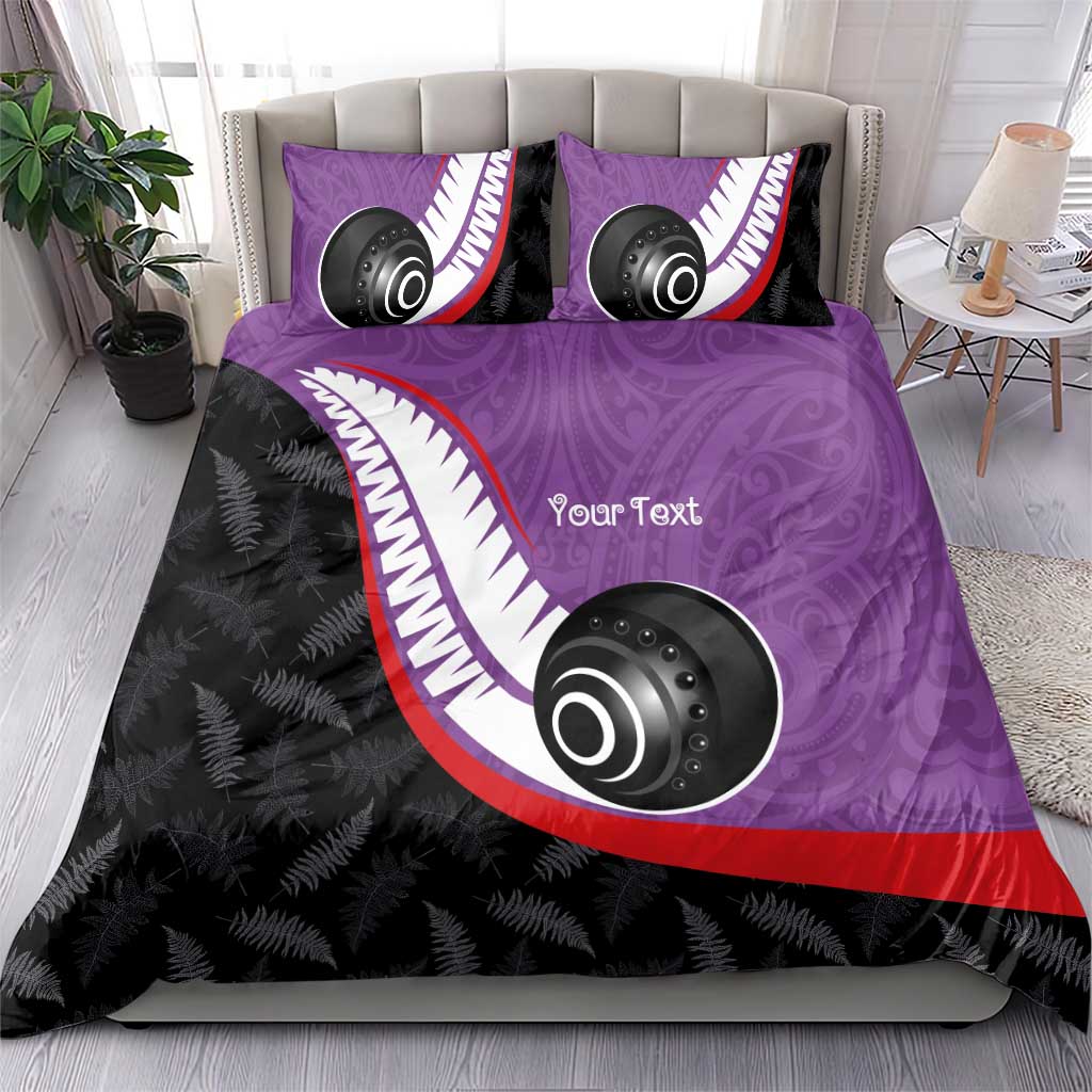 Personalised Aotearoa Lawn Bowls Bedding Set Maori and Silver Fern Sporty Style Purple Color - Aussie Hoodie