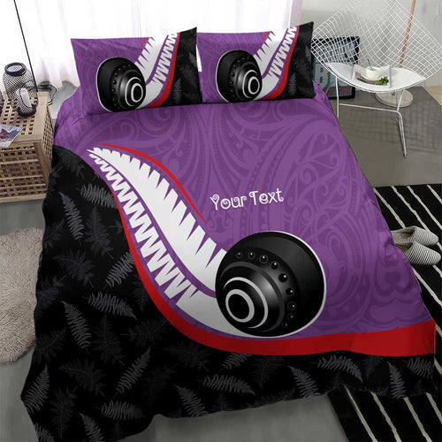 Personalised Aotearoa Lawn Bowls Bedding Set Maori and Silver Fern Sporty Style Purple Color - Aussie Hoodie