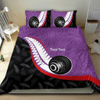 Personalised Aotearoa Lawn Bowls Bedding Set Maori and Silver Fern Sporty Style Purple Color - Aussie Hoodie