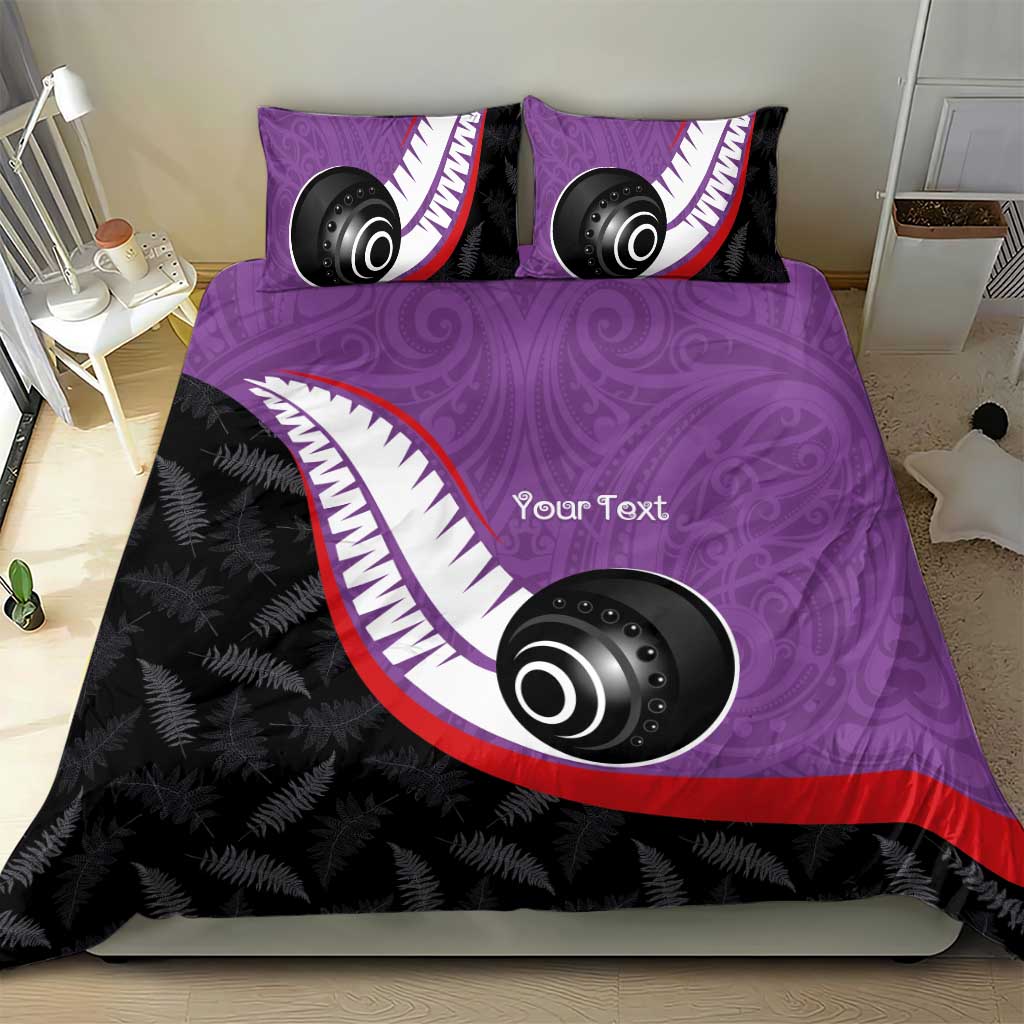 Personalised Aotearoa Lawn Bowls Bedding Set Maori and Silver Fern Sporty Style Purple Color - Aussie Hoodie